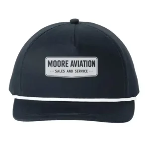 Moore Aviation Patch Hat in navy with white rope detail and Sales and Service patch