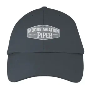 Moore Aviation Piper Hat in charcoal with Est 1947 Piper Sales and Service badge logo